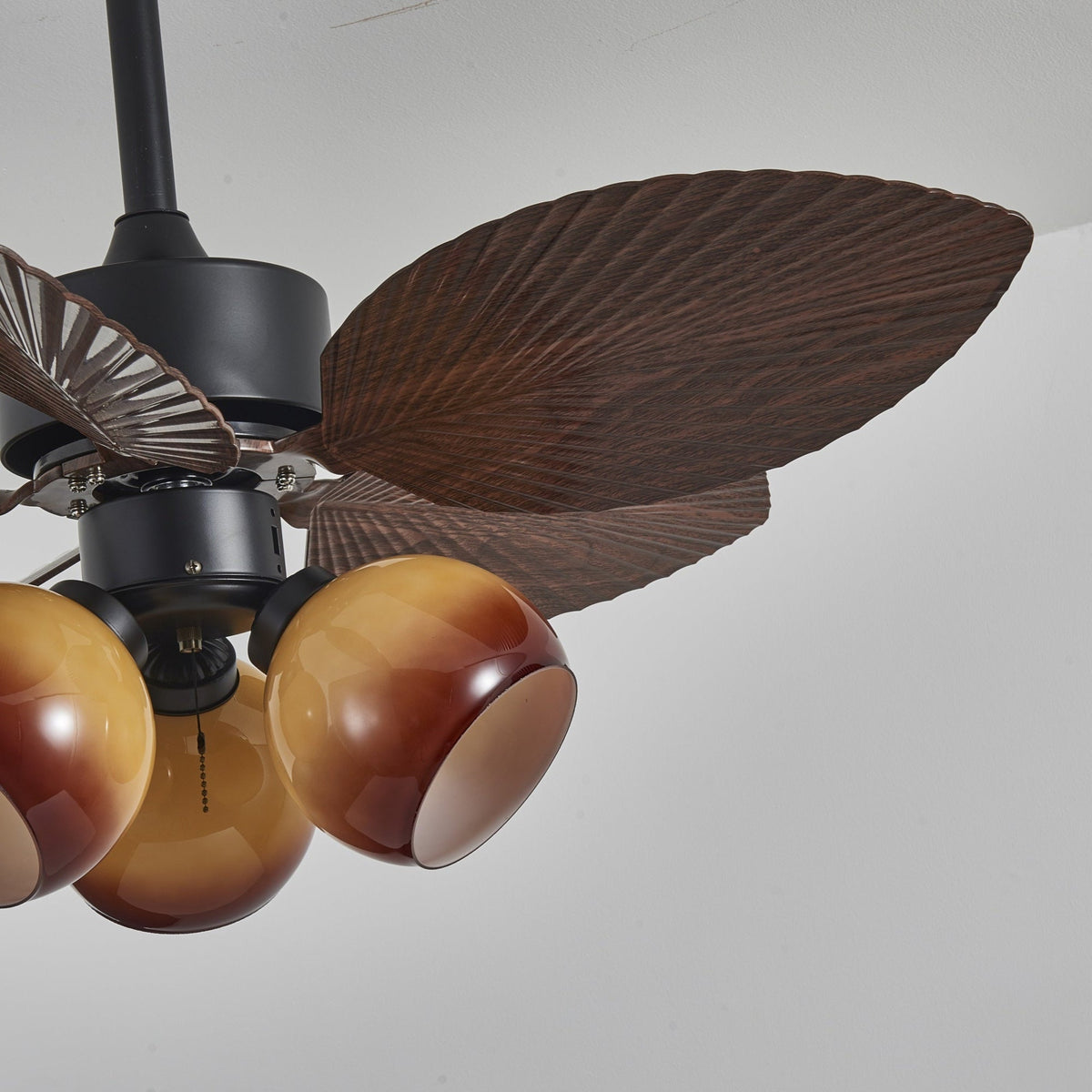 Vintage Ceiling Fan with Lighting – 91cm Diameter – Walnut Finish & Orange Shade | Sansoti