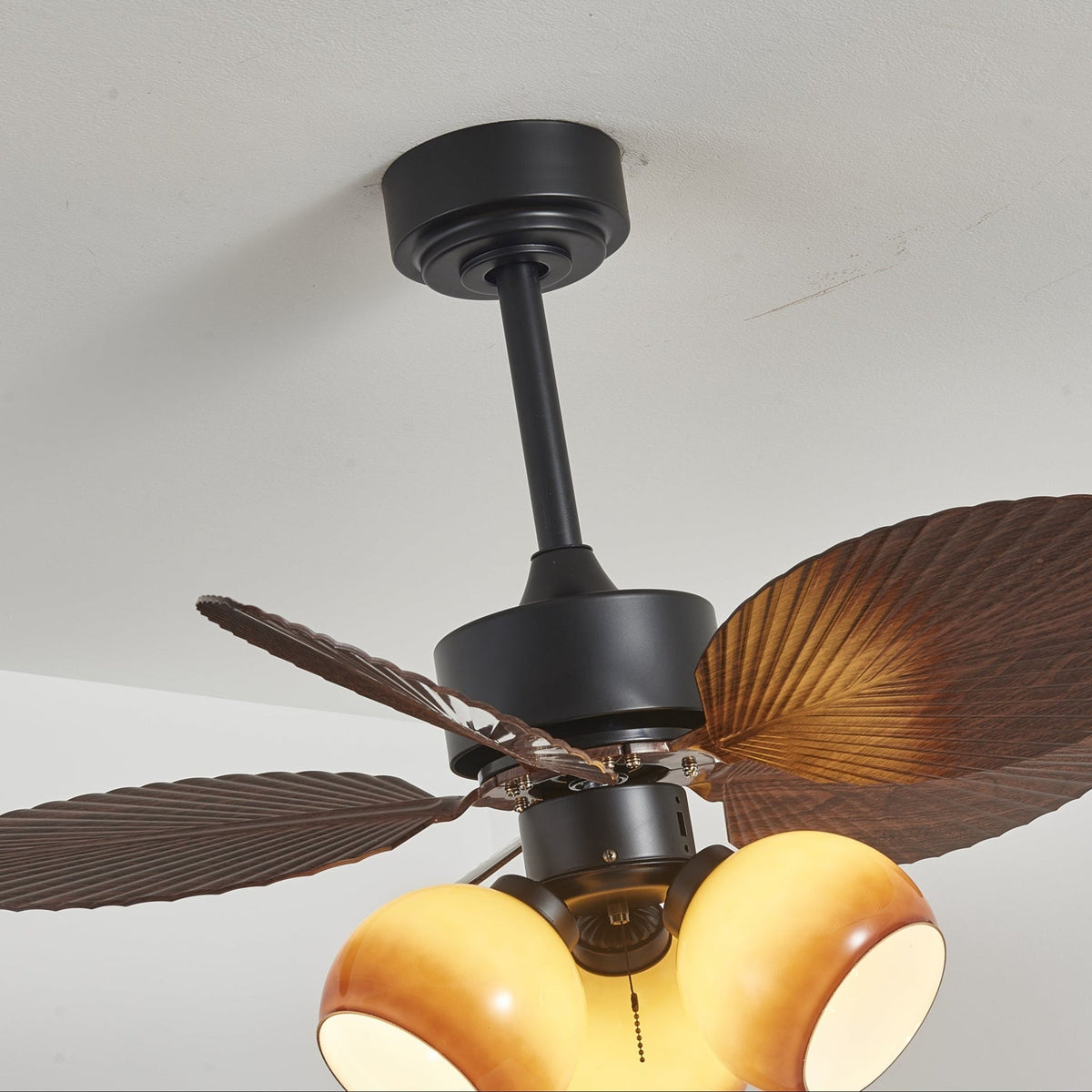 Vintage Ceiling Fan with Lighting – 91cm Diameter – Walnut Finish & Orange Shade | Sansoti
