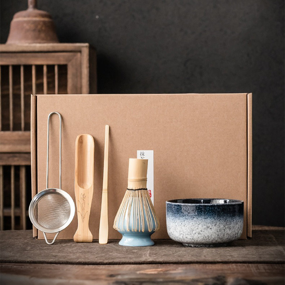 Set complet de thé Matcha avec fouet en bambou Bol en céramique Traditionnel 6 pièces | Sansoti