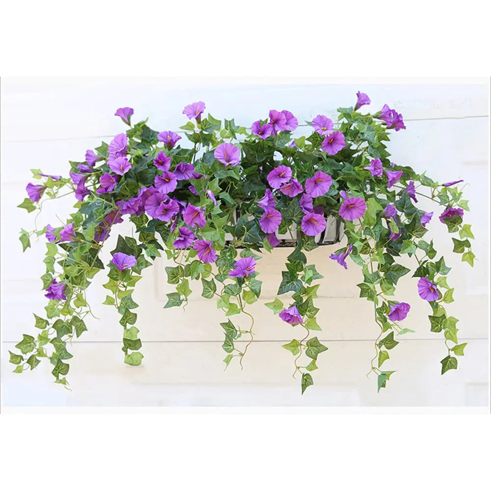 Künstlicher Prunkwinden-Zweig 65 cm UV-beständig 18 Seidenblüten Innen Außen Gartendekoration Kunstblume Kunstpflanze | Sansoti