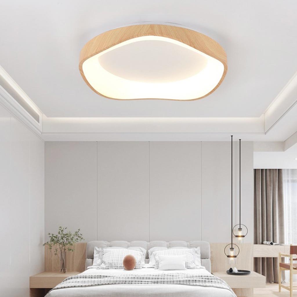 Plafonnier à intensité variable avec télécommande, aspect bois, fer et acrylique, style moderne scandinave pour chambre et salon | Sansoti