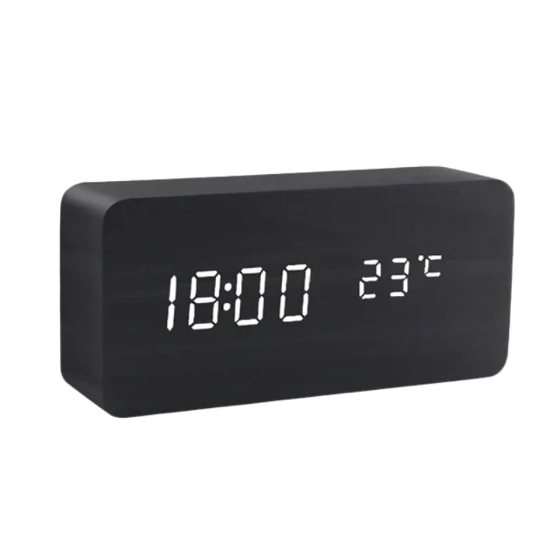 Digitale Wekker Houtlook LED Display Spraakactivering Dimbaar Tijdweergave Bureau Klok Moderne Slaapkamer | Sansoti