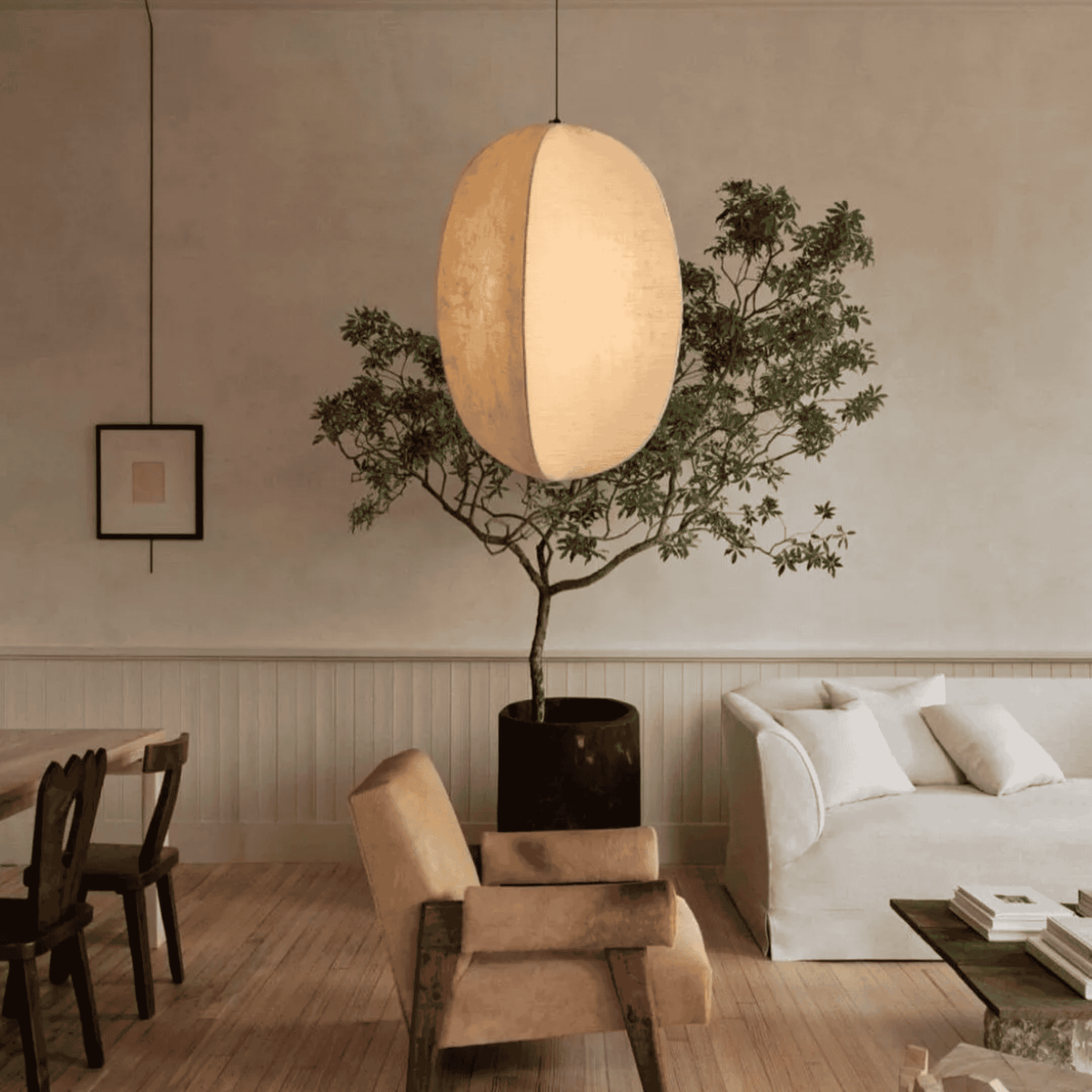 Linnen Hanglamp Lantaarnvorm E27 Naturel Textiel Pendelverlichting voor Eetkamer Hal Woonkamer Sfeervolle Verlichting | Sansoti