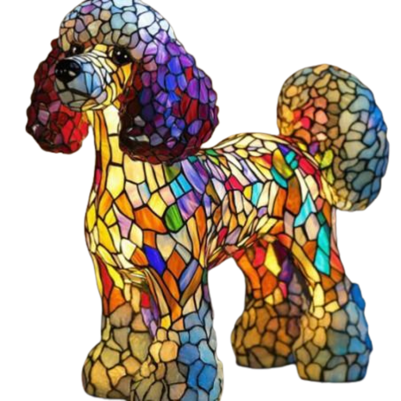 Handgefertigte LED-Tischlampe mit Kristall-Hundefigur für Garten & Terrassenbeleuchtung | Sansoti