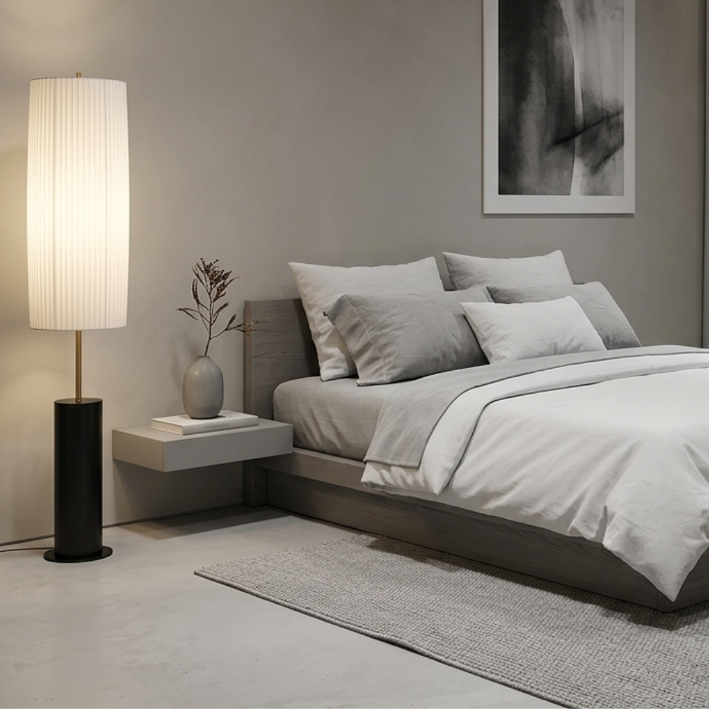 Stehlampe Stoff Holz Eisen 130cm LED E27 Dimmbar, Stehlampe für Wohnzimmer, Schlafzimmer, Leseecke und Büro | Sansoti