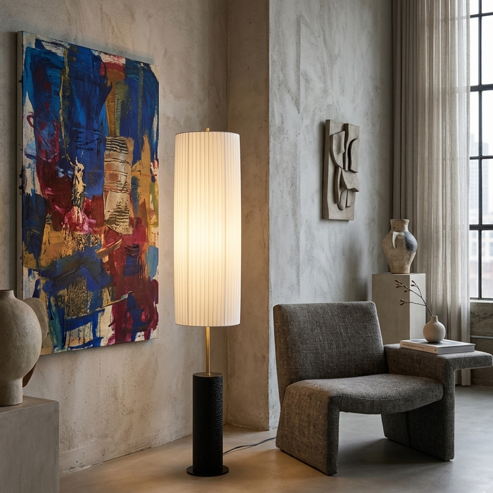 Stehlampe Stoff Holz Eisen 130cm LED E27 Dimmbar, Stehlampe für Wohnzimmer, Schlafzimmer, Leseecke und Büro | Sansoti