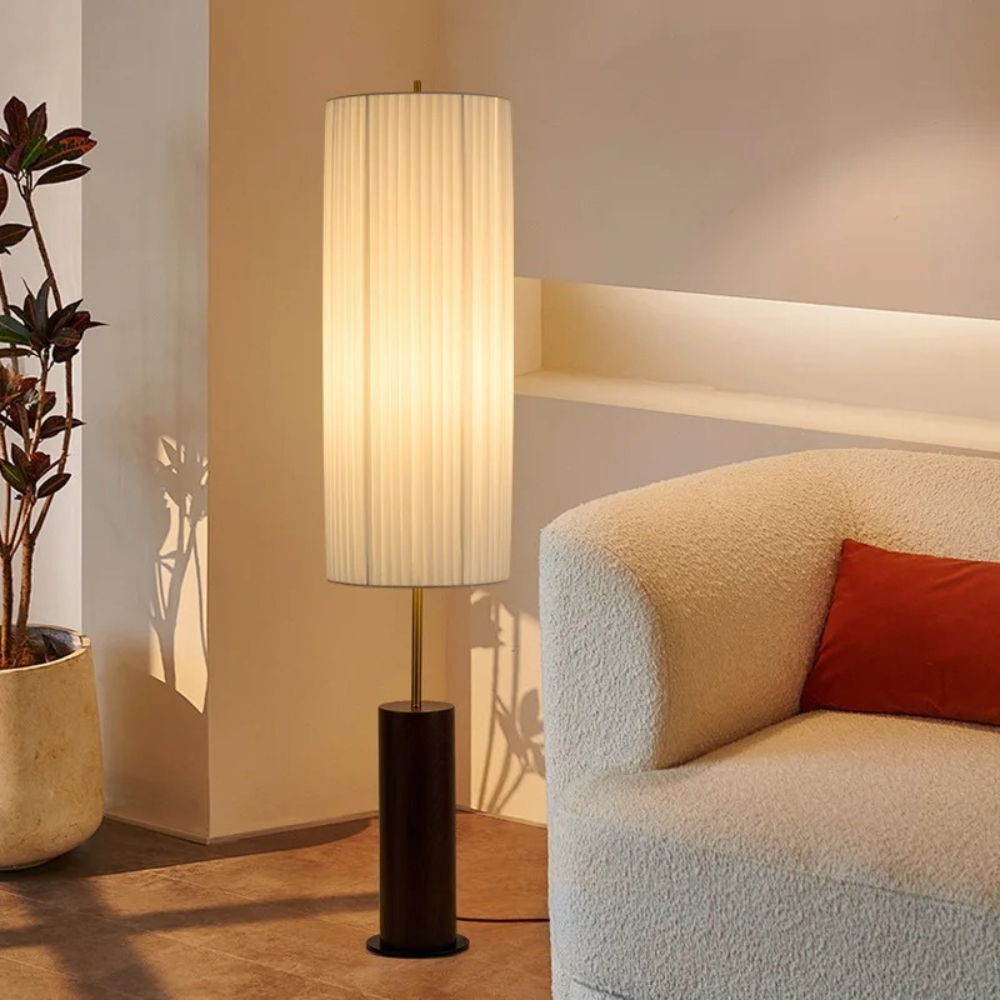 Stehlampe Stoff Holz Eisen 130cm LED E27 Dimmbar, Stehlampe für Wohnzimmer, Schlafzimmer, Leseecke und Büro | Sansoti