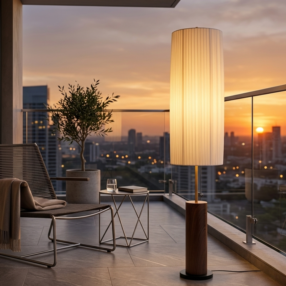Stehlampe Stoff Holz Eisen 130cm LED E27 Dimmbar, Stehlampe für Wohnzimmer, Schlafzimmer, Leseecke und Büro | Sansoti
