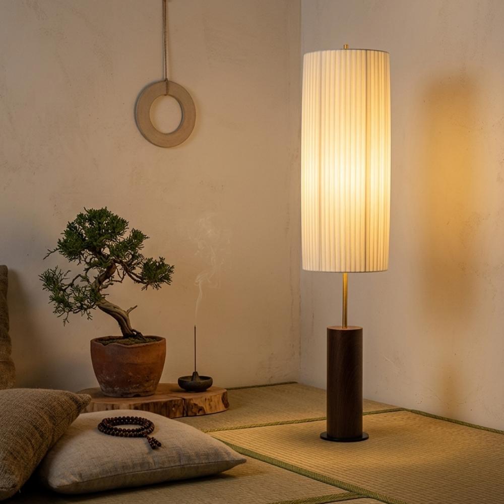 Stehlampe Stoff Holz Eisen 130cm LED E27 Dimmbar, Stehlampe für Wohnzimmer, Schlafzimmer, Leseecke und Büro | Sansoti