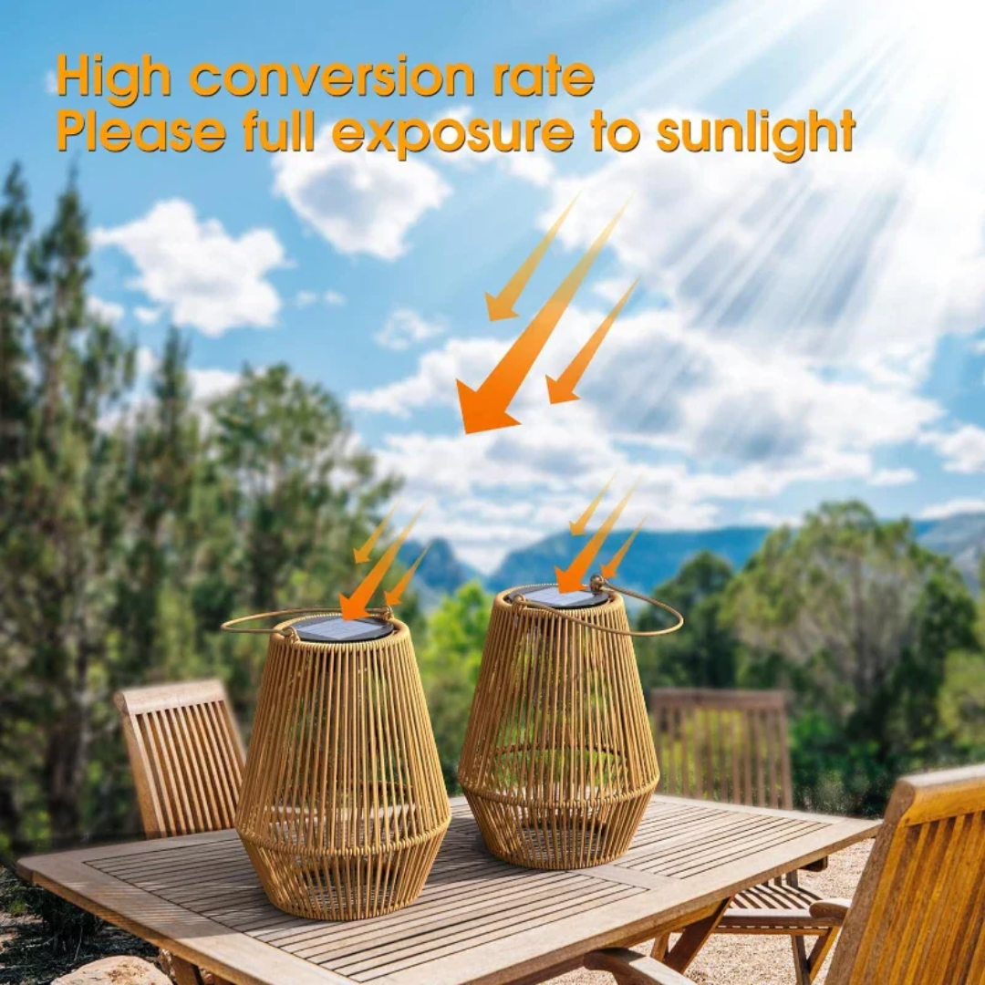 Handgeflochtene Solar-Gartenlaterne LED Wasserdicht Rattan-Außenbeleuchtung Stimmungsbeleuchtung Terrasse Balkon Weg | Sansoti