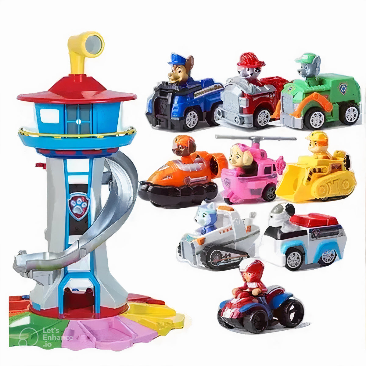 Spielzeug Auto Set mit Rutsche und Aussichtsturm Kunststoff 52x42cm mit Figuren Ab 4 Jahren | Sansoti