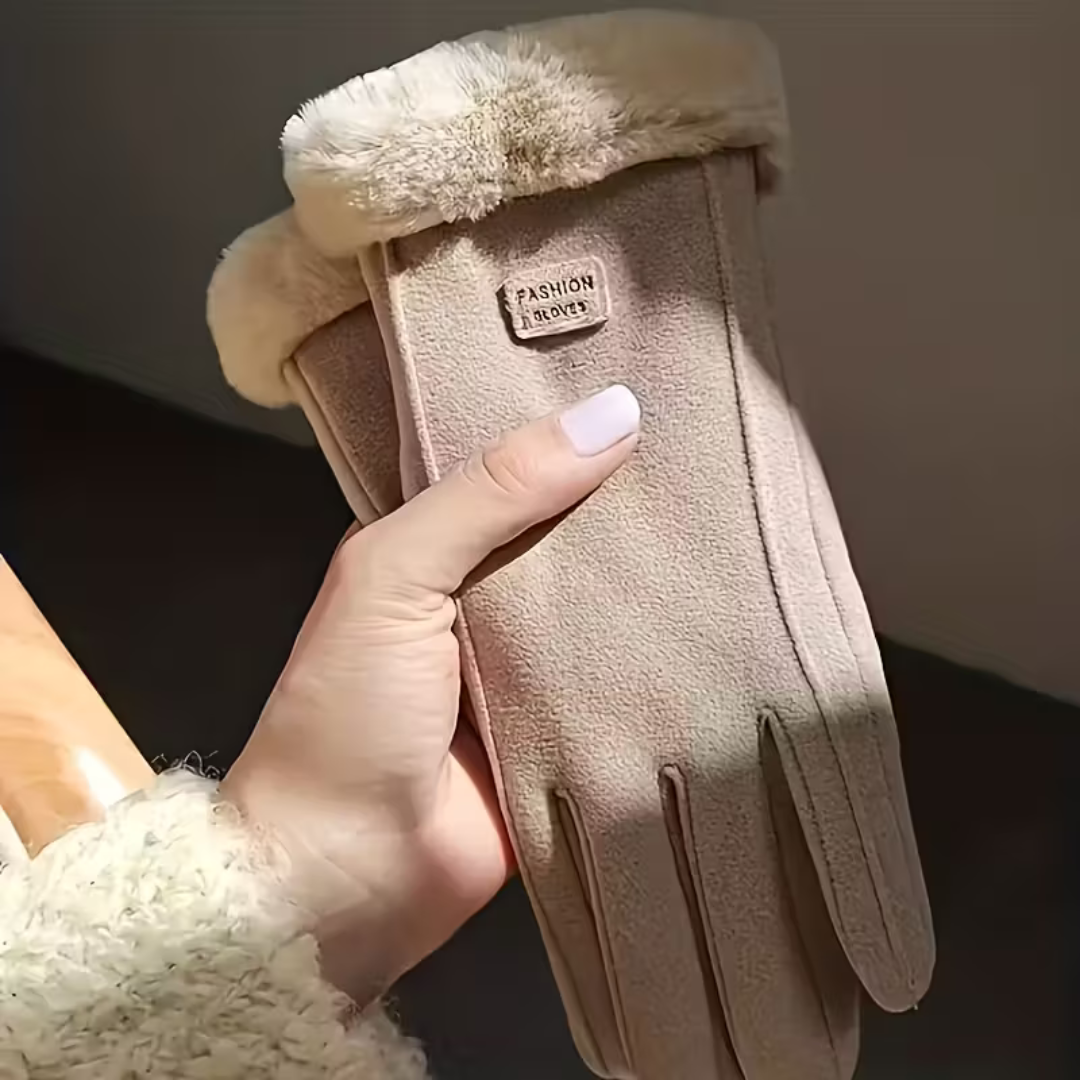 Touchscreen-Handschuhe für Damen mit weichem Plüschfutter, Beige, Winter, warme Fingerspitzen, zur Bedienung des Telefons | Sansoti
