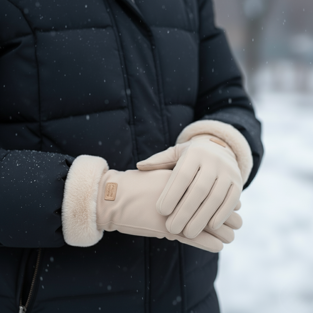 Touchscreen-Handschuhe für Damen mit weichem Plüschfutter, Beige, Winter, warme Fingerspitzen, zur Bedienung des Telefons | Sansoti