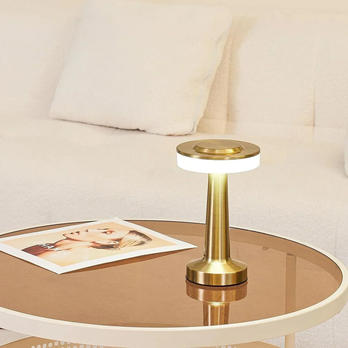 Table Lamp Wireless Rechargeable Dimmable Metal LED 3 Light Colors USB-C Gold Silver Black Retro Restaurant Bar Nightstand Mood Lamp Portable | Sansoti