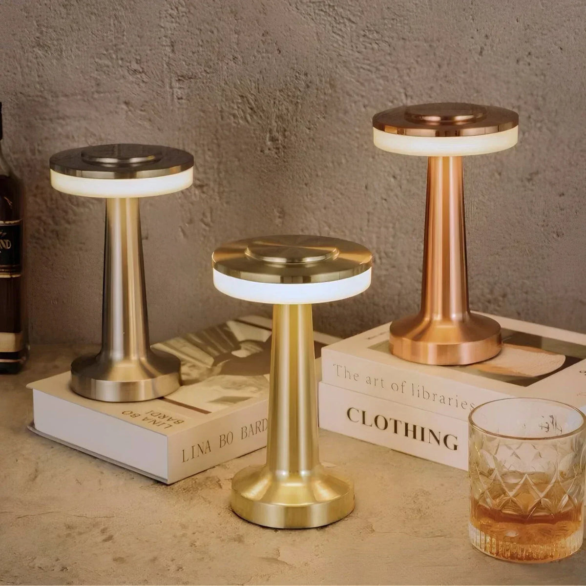 Table Lamp Wireless Rechargeable Dimmable Metal LED 3 Light Colors USB-C Gold Silver Black Retro Restaurant Bar Nightstand Mood Lamp Portable | Sansoti