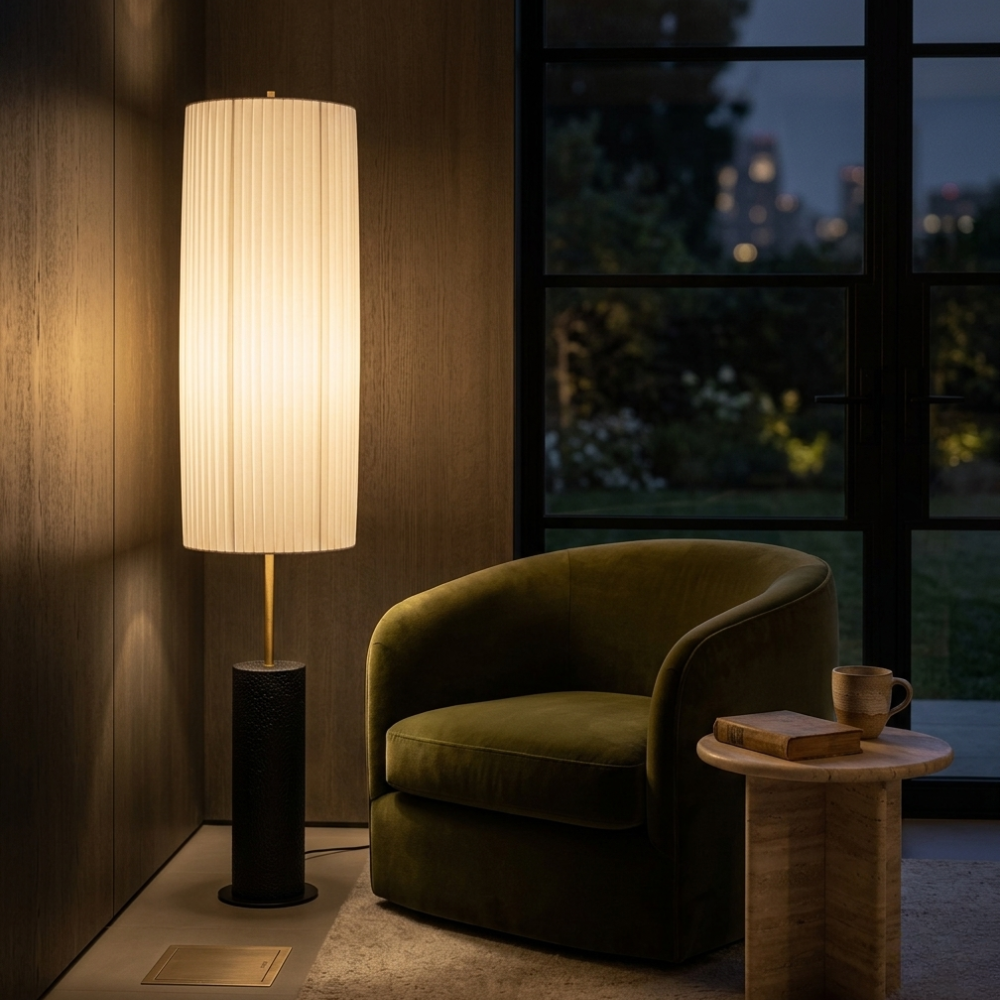 Stehlampe Stoff Holz Eisen 130cm LED E27 Dimmbar, Stehlampe für Wohnzimmer, Schlafzimmer, Leseecke und Büro | Sansoti