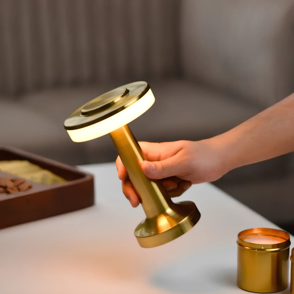 Table Lamp Wireless Rechargeable Dimmable Metal LED 3 Light Colors USB-C Gold Silver Black Retro Restaurant Bar Nightstand Mood Lamp Portable | Sansoti