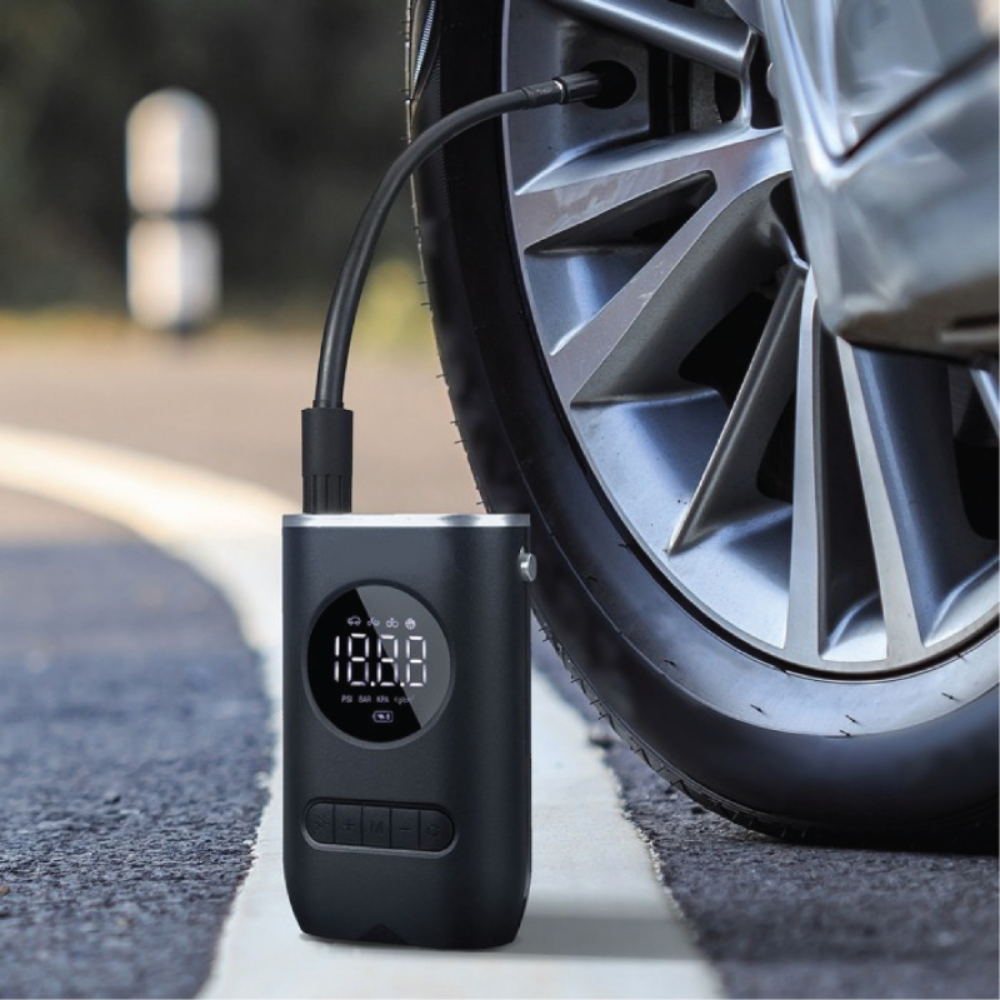 Pompe à pneus électrique portable 150 PSI – Pompe d'urgence pour voiture, vélo, moto – Gonflage rapide – Lampe torche LED rechargeable | Sansoti