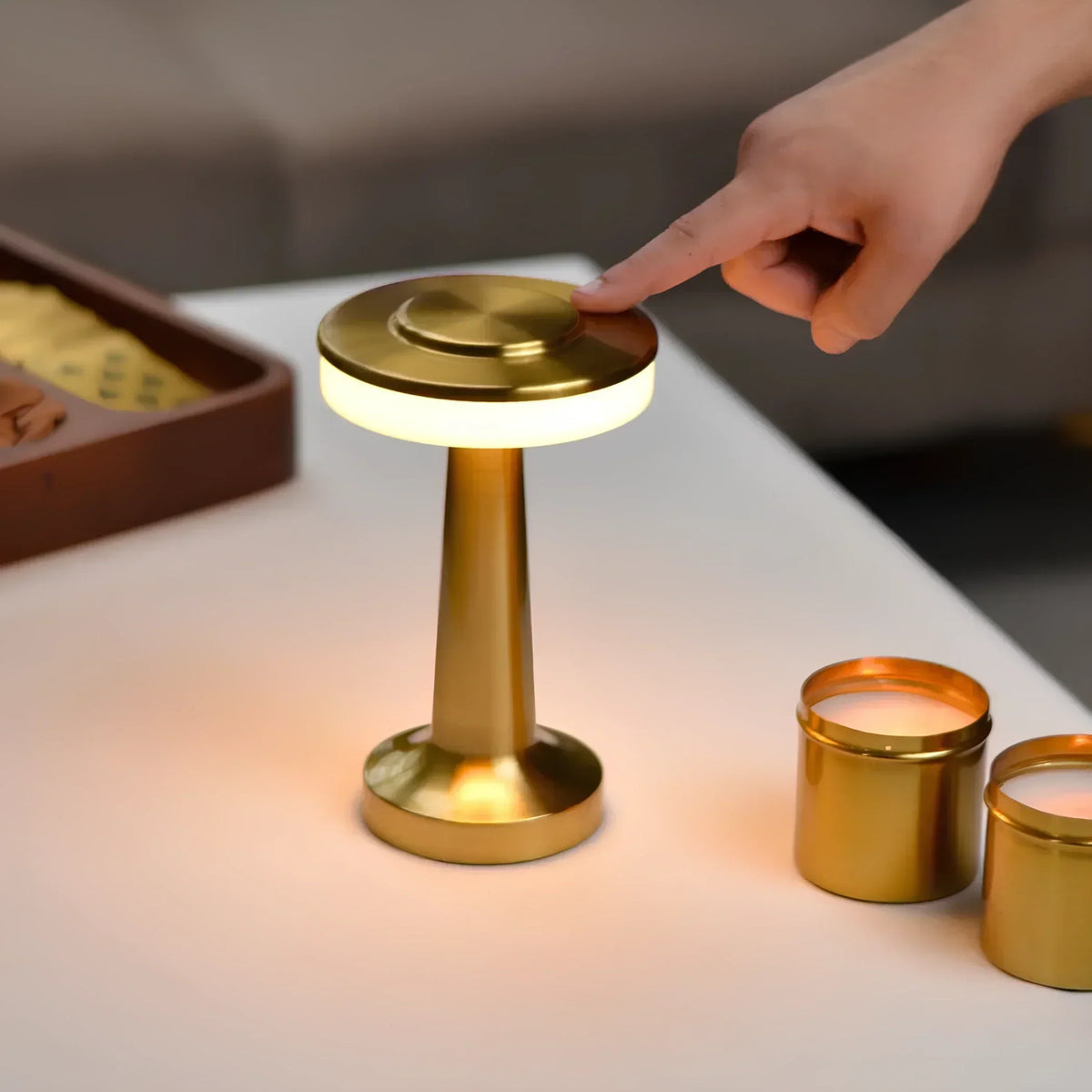 Table Lamp Wireless Rechargeable Dimmable Metal LED 3 Light Colors USB-C Gold Silver Black Retro Restaurant Bar Nightstand Mood Lamp Portable | Sansoti