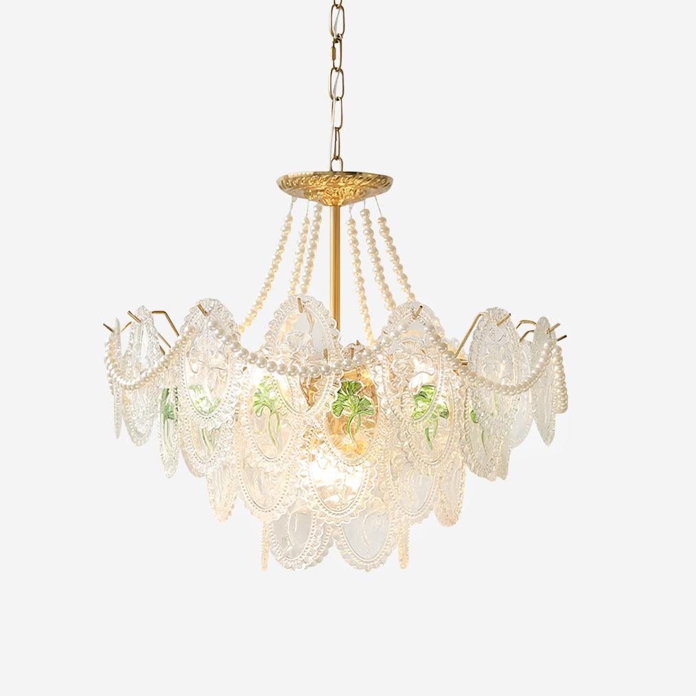 Chandelier Glass Beads Gold-Colored Metal Multi-Tier Design E14 Socket Pendant Light Living Room Dining Room | Sansoti