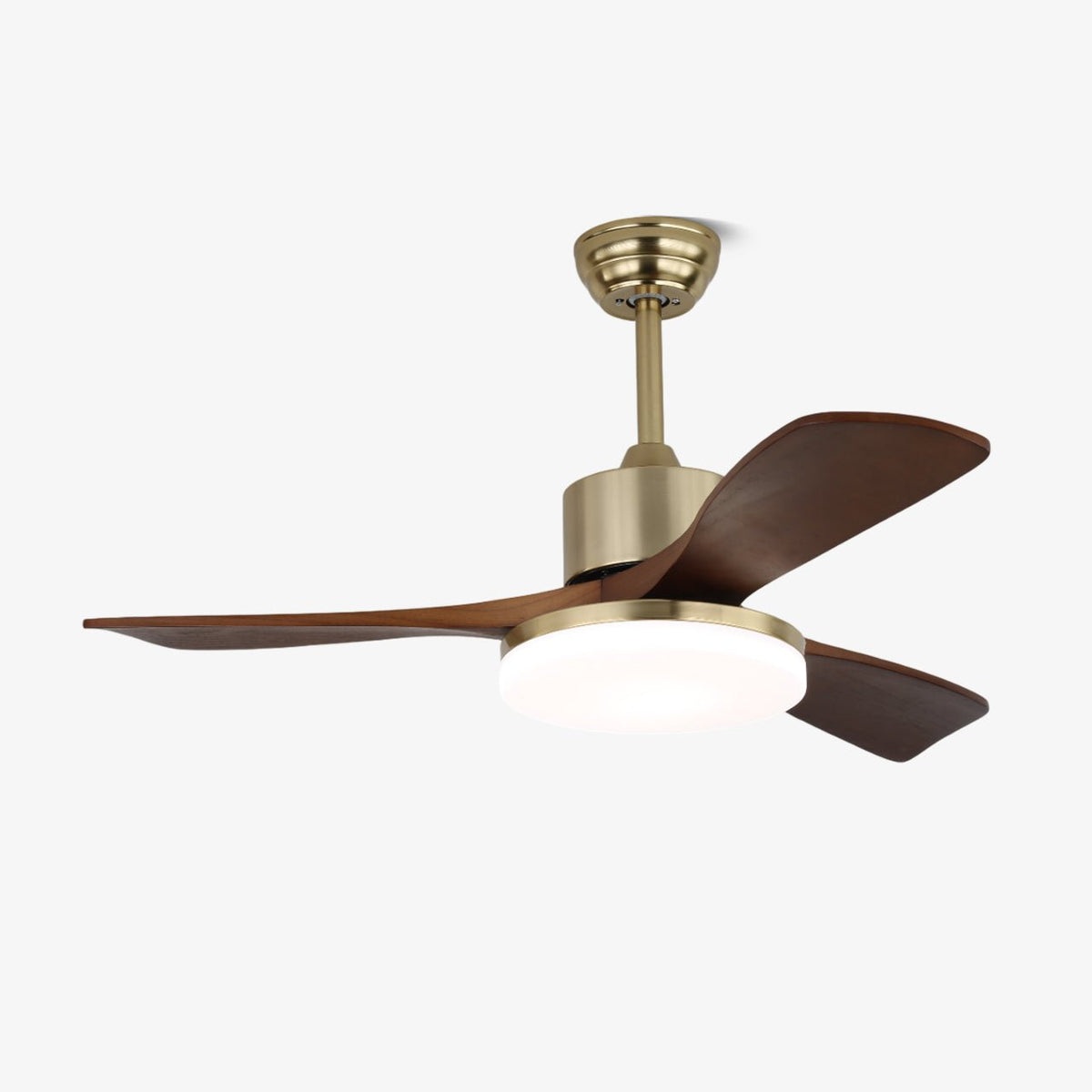 Deckenventilator Selora mit Beleuchtung – Messing & Holz – Modernes Design mit Fernbedienung – 6 Geschwindigkeiten – LED 48W dimmbar – Ø106cm oder Ø132cm – Luxuriöse Deckenlampe & Kühlsystem – Inklusive Fernbedienung | Sansoti