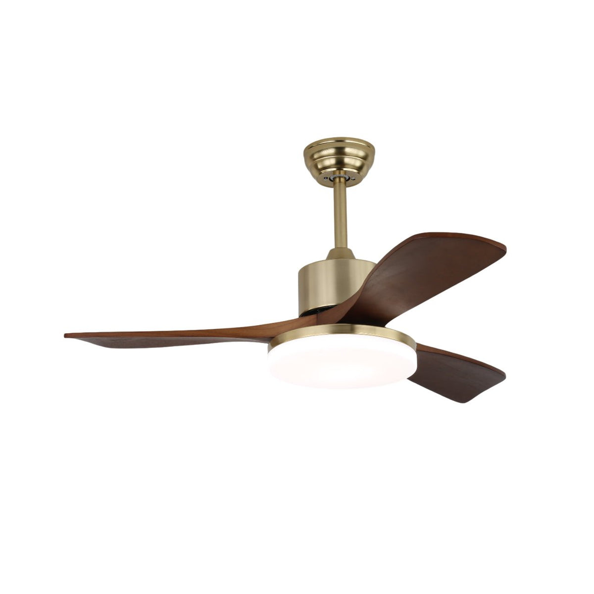 Deckenventilator Selora mit Beleuchtung – Messing & Holz – Modernes Design mit Fernbedienung – 6 Geschwindigkeiten – LED 48W dimmbar – Ø106cm oder Ø132cm – Luxuriöse Deckenlampe & Kühlsystem – Inklusive Fernbedienung | Sansoti