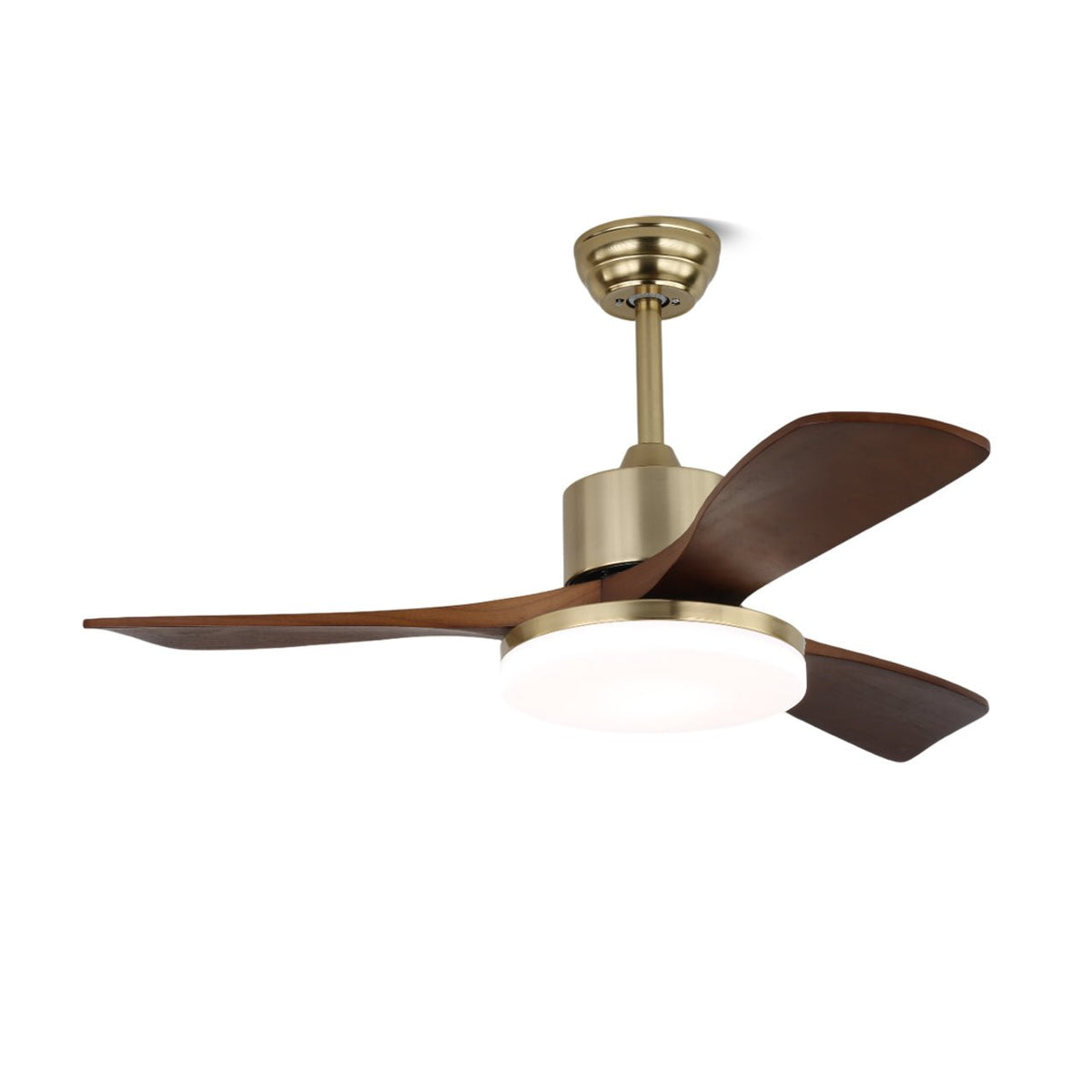 Deckenventilator Selora mit Beleuchtung – Messing & Holz – Modernes Design mit Fernbedienung – 6 Geschwindigkeiten – LED 48W dimmbar – Ø106cm oder Ø132cm – Luxuriöse Deckenlampe & Kühlsystem – Inklusive Fernbedienung | Sansoti