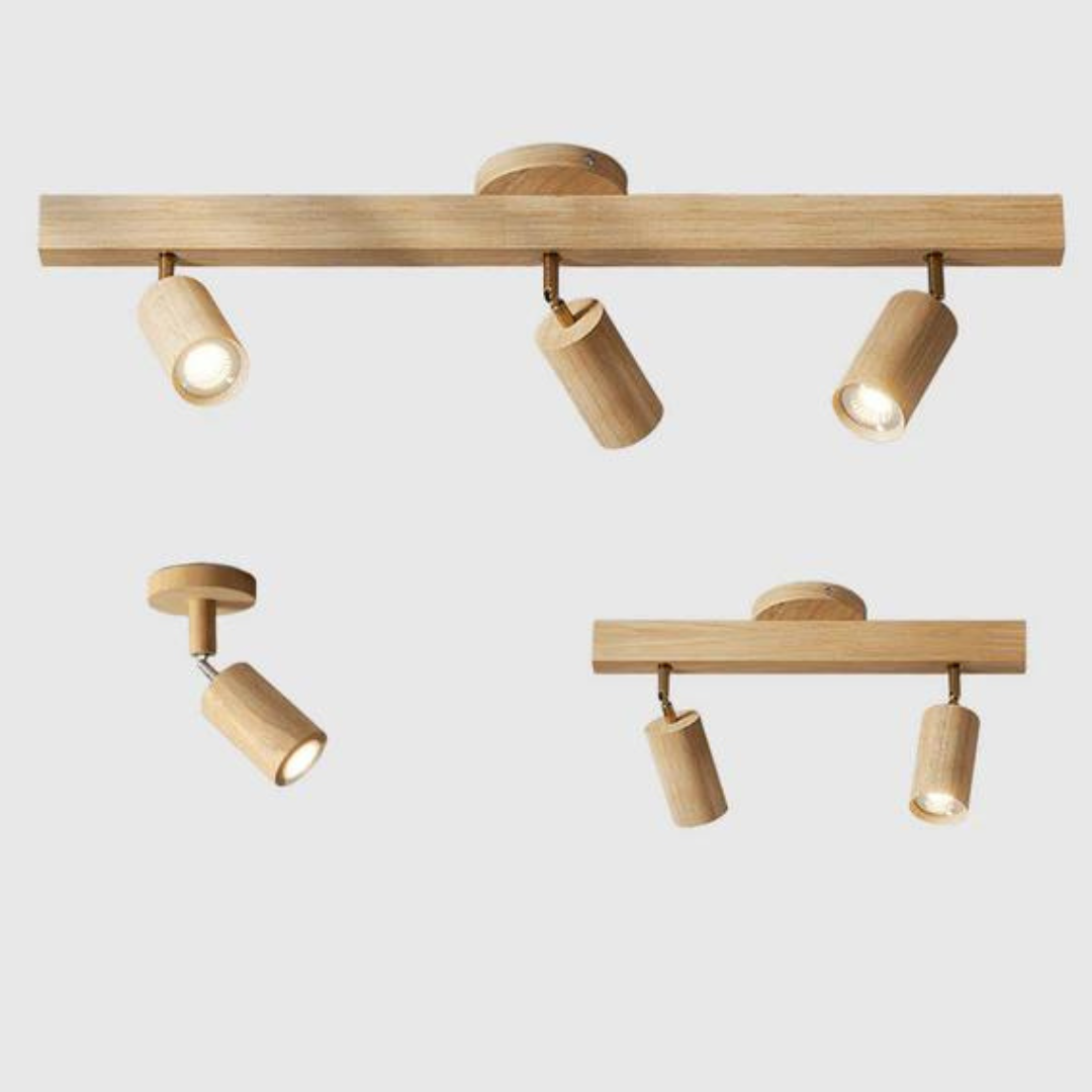 Adjustable Ceiling Spotlight Wood Look Metal GU10 1 2 3 4 Spots Warm or Cool White Modern Lighting Living Room Kitchen | Sansoti