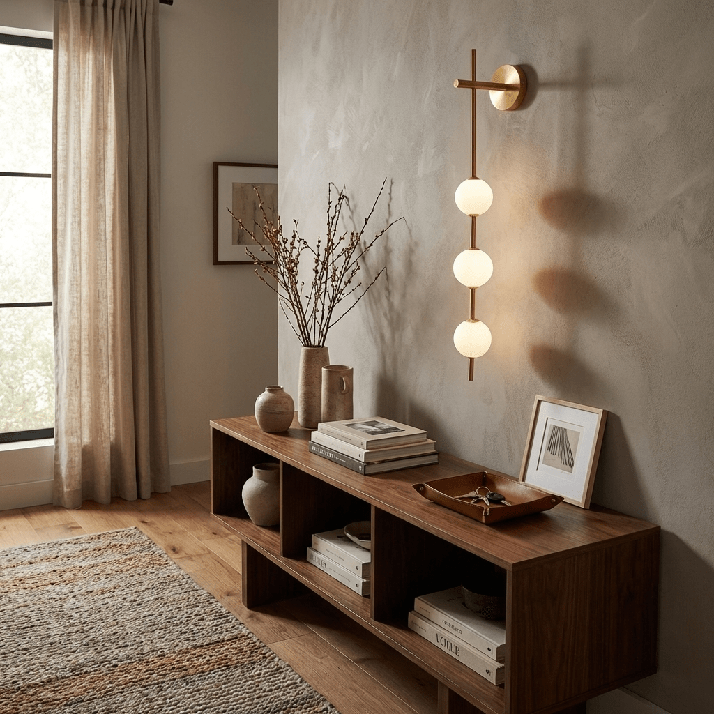 Vertical Glass Globe Wall Light – Modern Wall Lighting with Stacked Globes – Brass, Black or Nickel – 3 Sizes | Sansoti