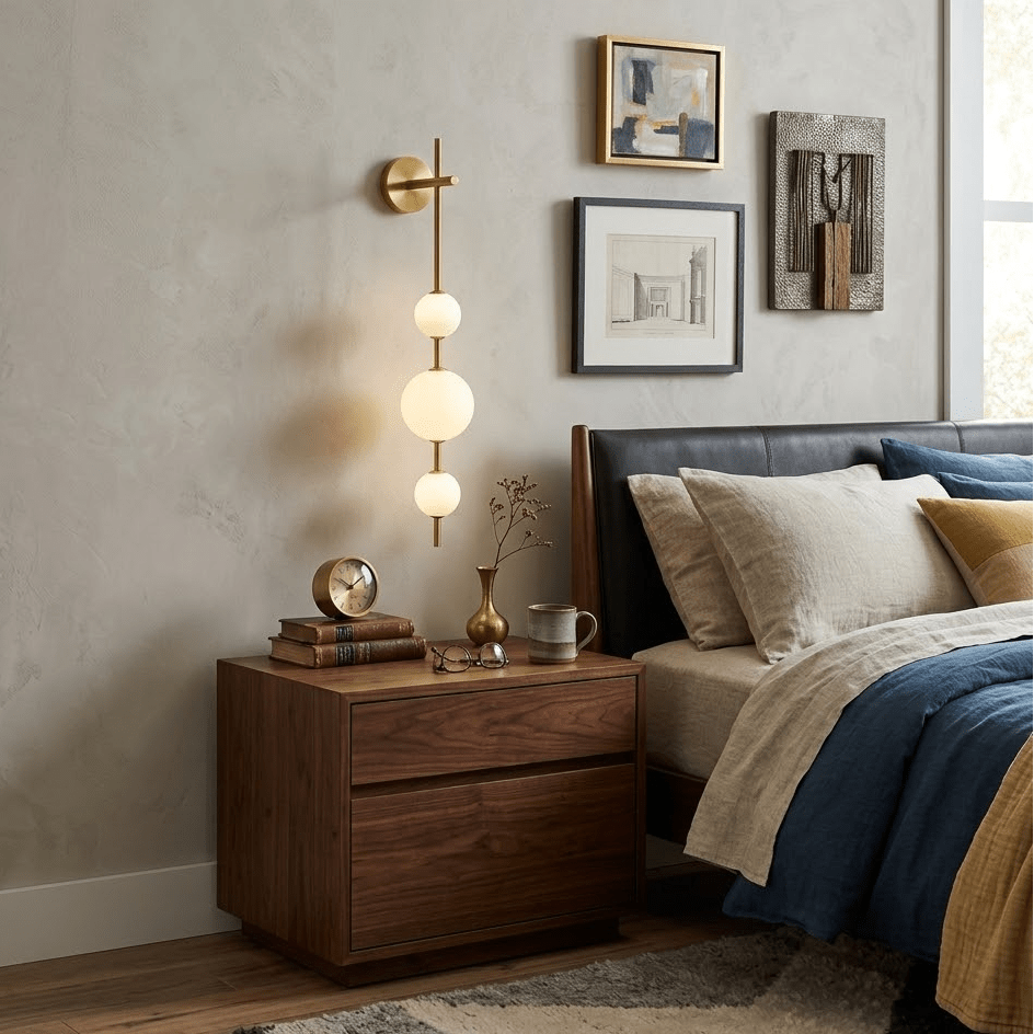 Vertical Glass Globe Wall Light – Modern Wall Lighting with Stacked Globes – Brass, Black or Nickel – 3 Sizes | Sansoti