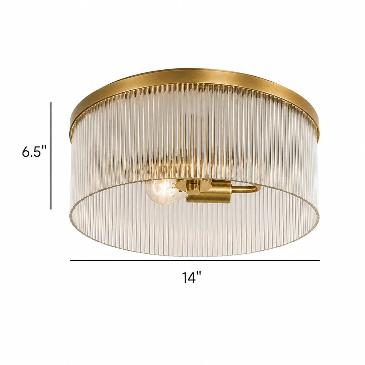 Round Ceiling Lamp with Ribbed Glass and Rustic Finish – Warm Ambient Light for Low Ceilings | Sansoti