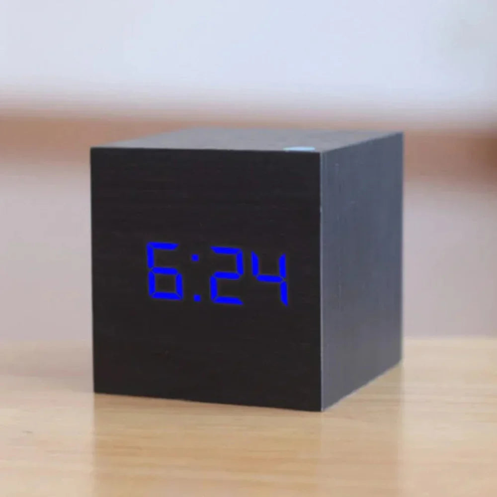 Compact LED Alarm Clock Cube with Temperature Display, Night Mode, and Alarm Function for Bedroom Desk | Sansoti