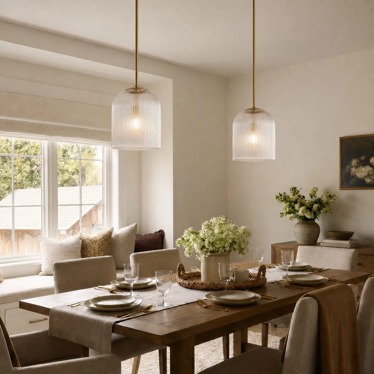 Geribbelde Glazen Hanglamp met Koperen Finish – Landelijke Stijl Verlichting | Sansoti