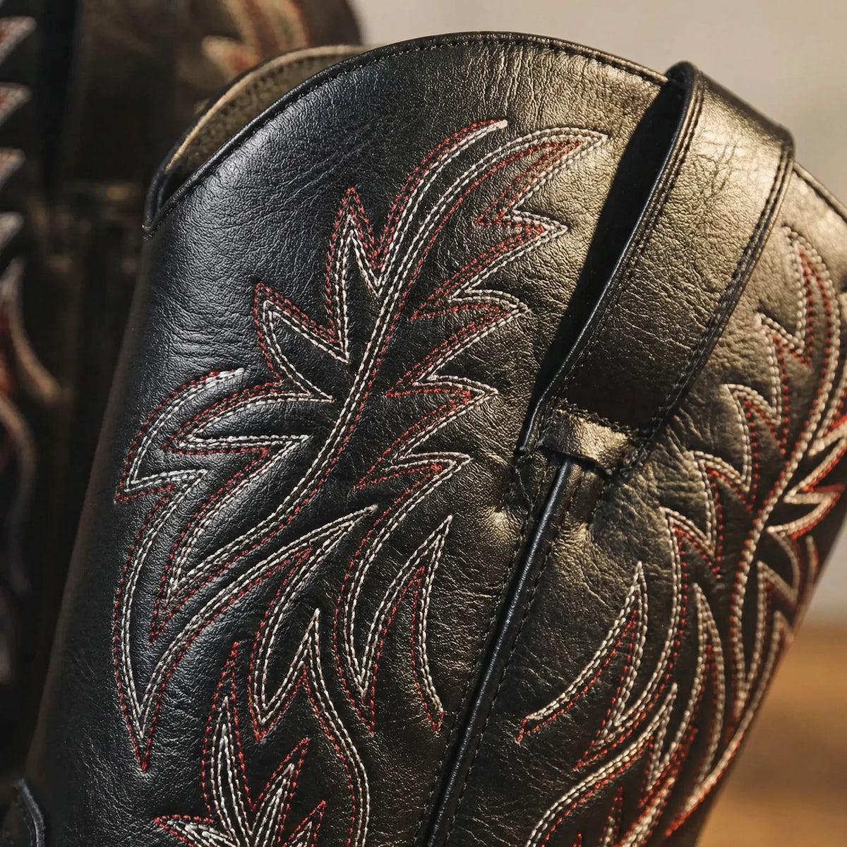 Bottes western en cuir jusqu'au mollet, bout carré, tige brodée, à enfiler, pour homme, marron et noir, style bottes de cowboy | Sansoti