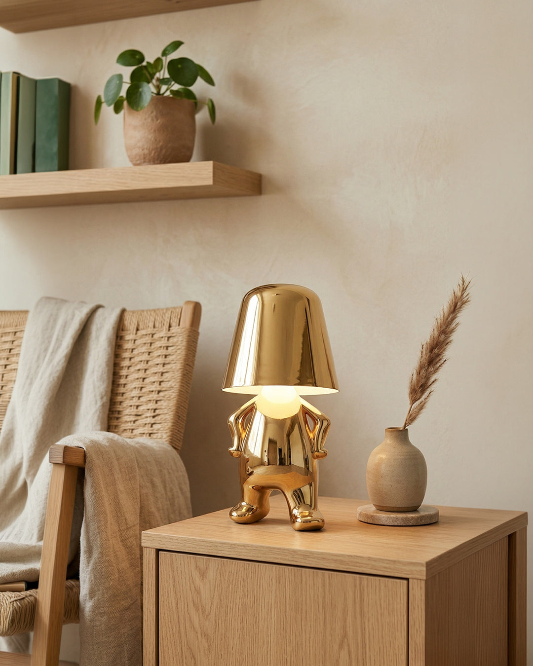 Lampe de table en métal sculpture figure lumière d’ambiance tactile dimmable LED veilleuse or argent design moderne décoratif | Sansoti