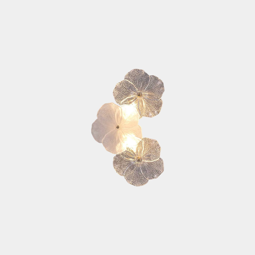 Dekorative gläserne Wandleuchte in Blumenform mit 3 Lichtstufen und LED-Beleuchtung für Schlafzimmer und Wohnzimmer | Sansoti