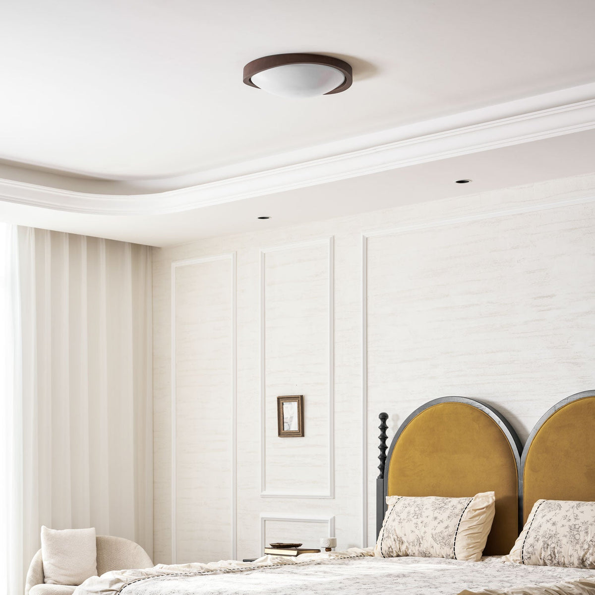 Wooden Ceiling Light with Curved Edge – Scandinavian Design with Walnut Finish & Warm Lighting for Living Room Bedroom | Sansoti
