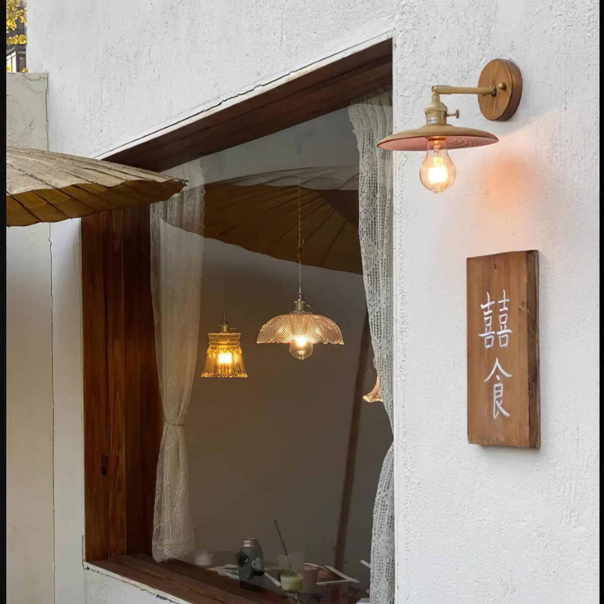 Wandleuchte Walnussholz Messing E27 20cm Rund Wohnzimmer Schlafzimmer Flur Japandi