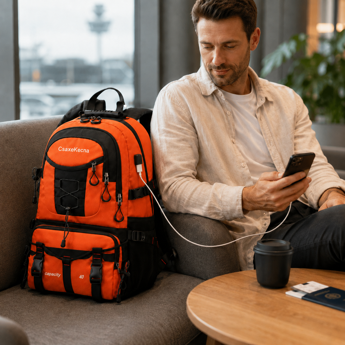 Trekkingrucksack 40 Liter mit USB-Anschluss, ergonomisch und wasserdicht, zum Wandern, für Bergtouren, Outdoor-Aktivitäten, Camping und Reisen | Sansoti