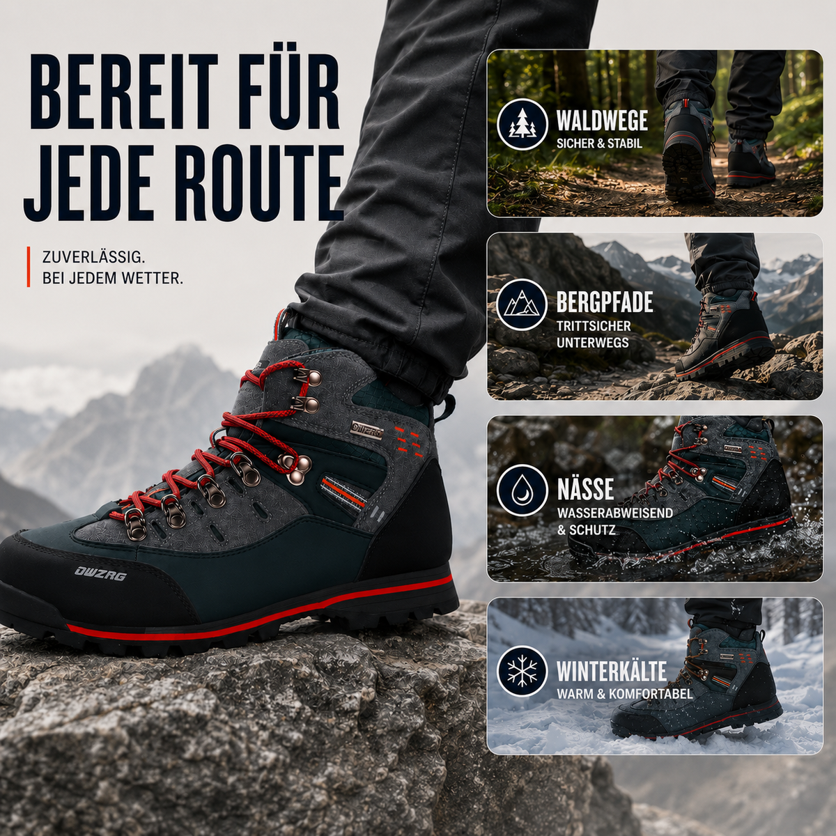 Wasserdichte Wanderschuhe für Herren mit rutschfester Sohle und hohem Knöchelschutz für Outdoor-Trekking, Hiking, Winter- und Bergwanderungen | Sansoti