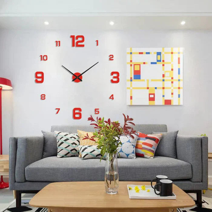 3D Wall Clock with Modern Number Display and Silent Movement — Decorative Time Accent for Living Room, Bedroom or Office in Black, Silver, Gold or Red | Sansoti