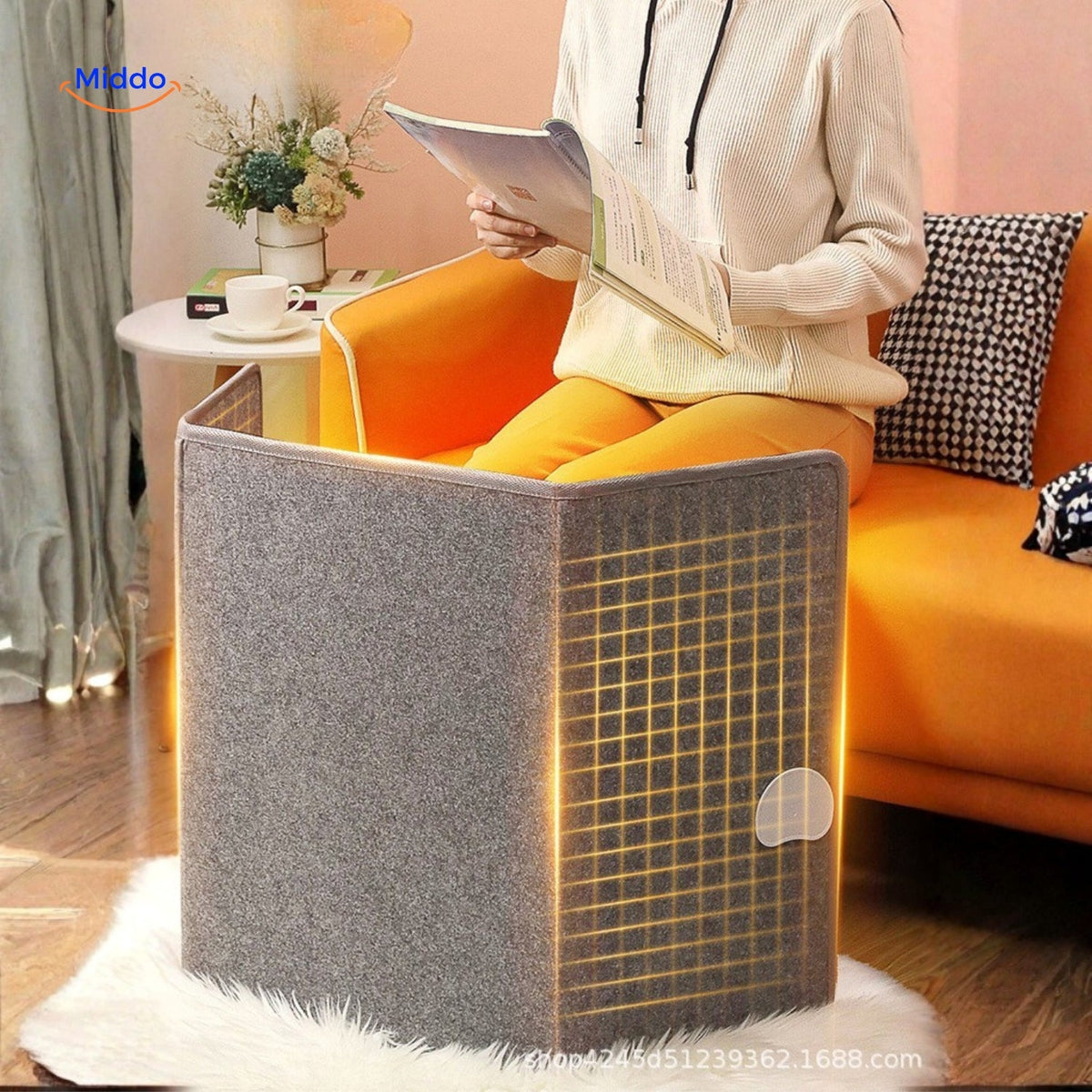 Electric Leg Warmer 3D Heating Cushion 8 Heat Settings Timer Plush Grey Foldable Quiet Office | Sansoti