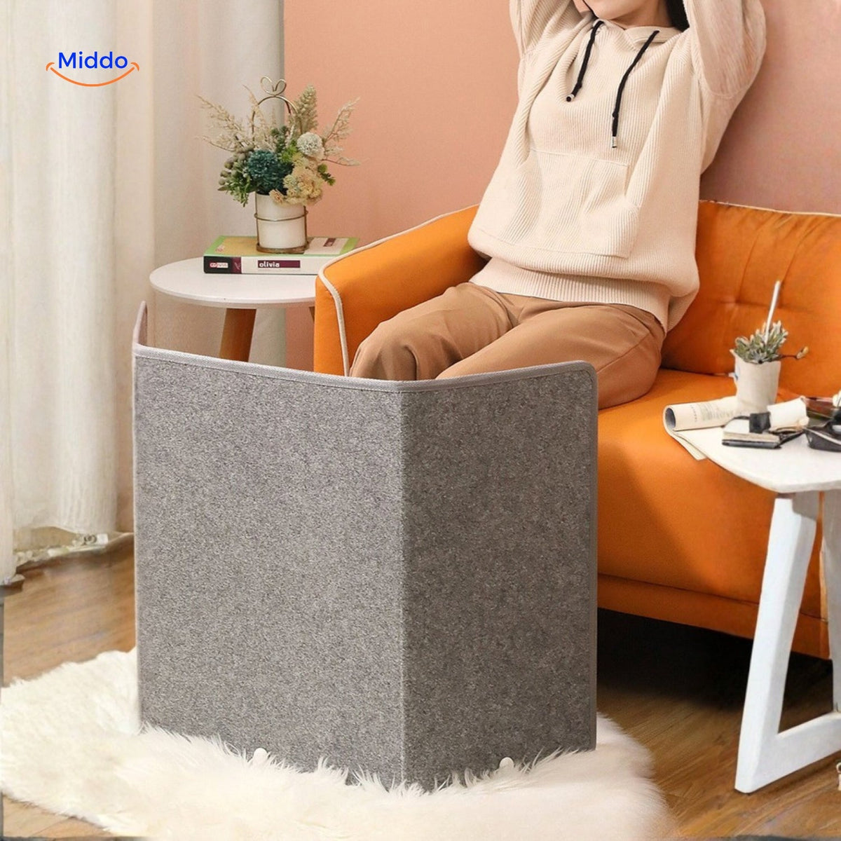 Electric Leg Warmer 3D Heating Cushion 8 Heat Settings Timer Plush Grey Foldable Quiet Office | Sansoti