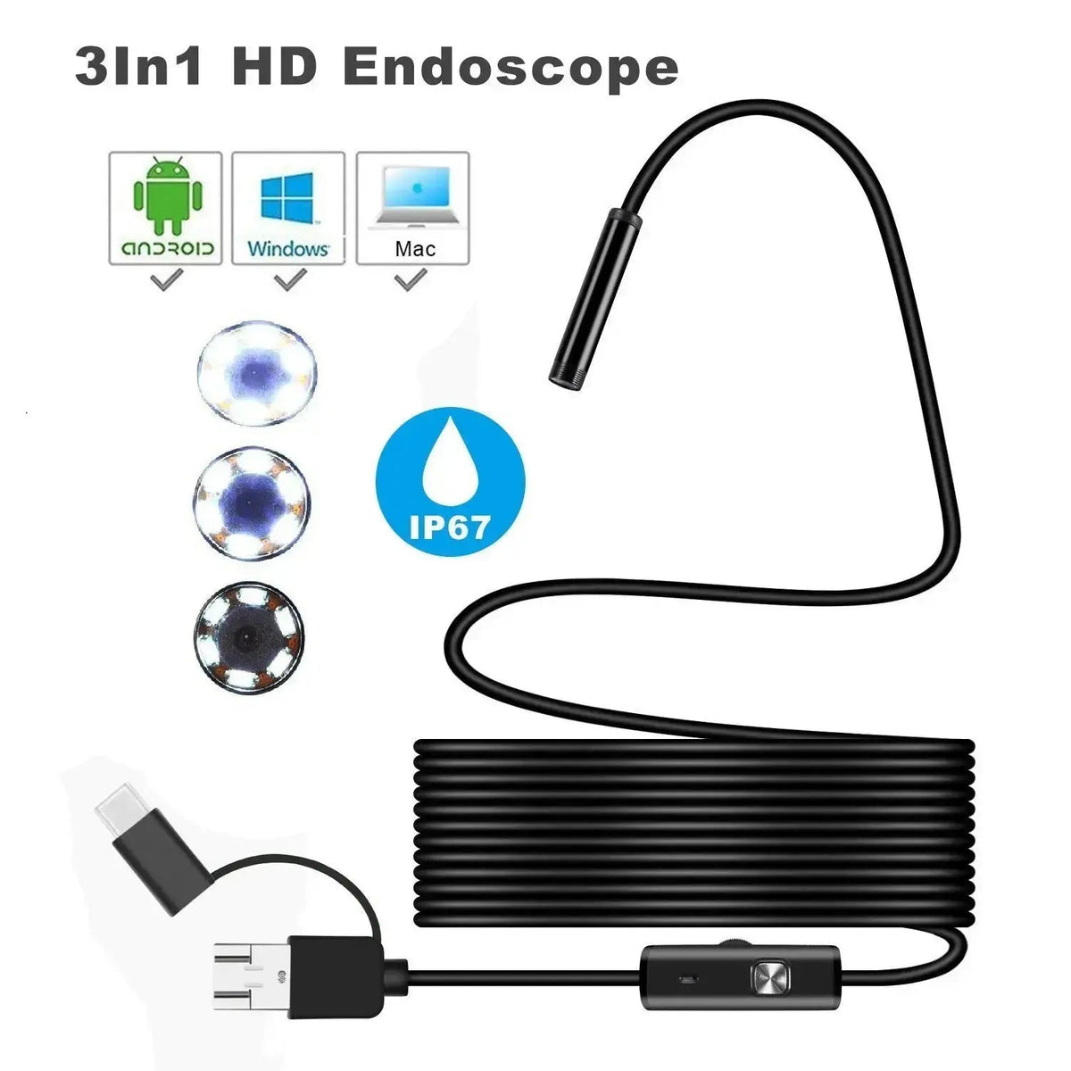 Flexible Inspection Camera with LED Lighting 5.5mm Waterproof 5m Cable for Pipes and Machines | Sansoti