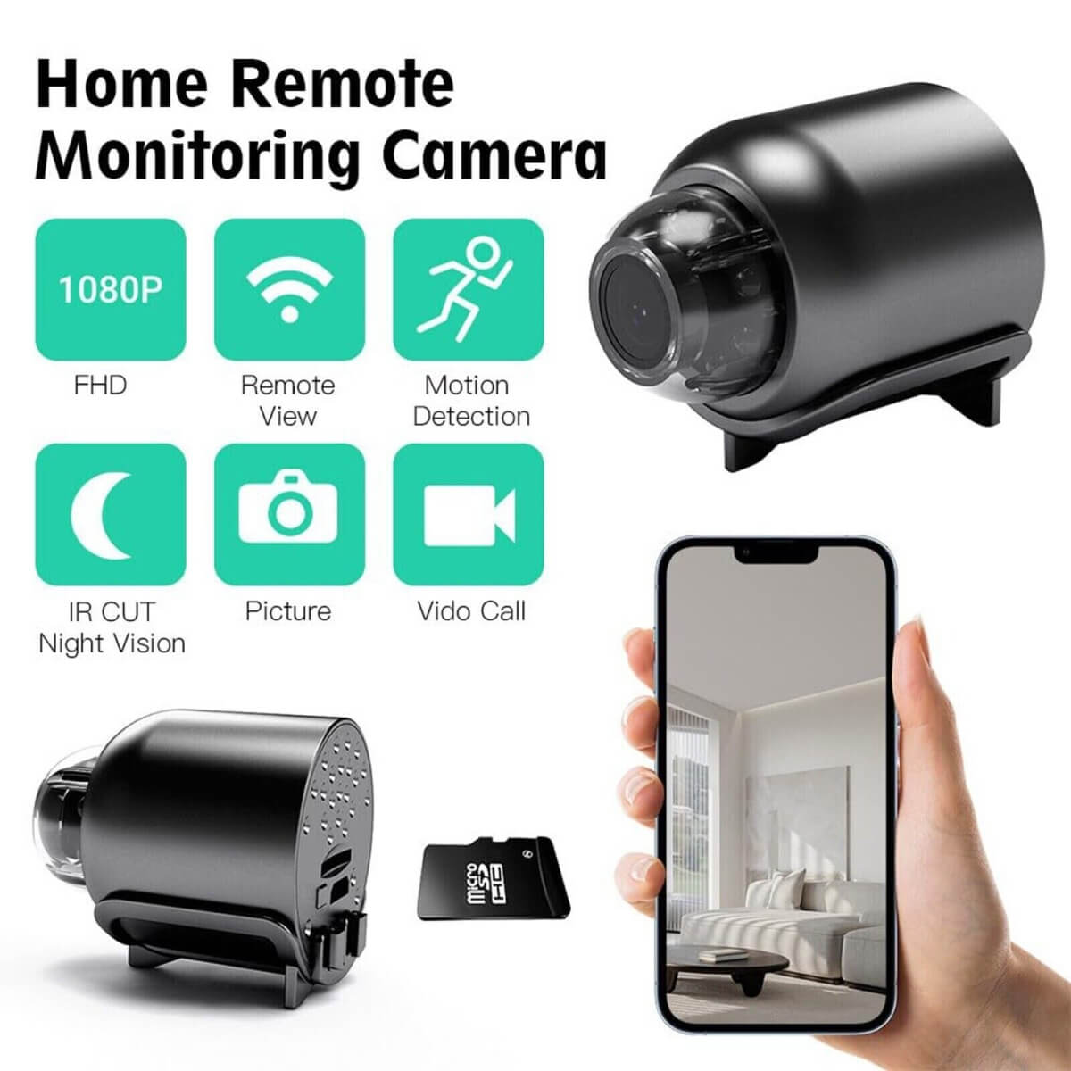 Waterproof Mini Security Camera with Night Vision WiFi 1080P HD 160° Wide Angle | Sansoti