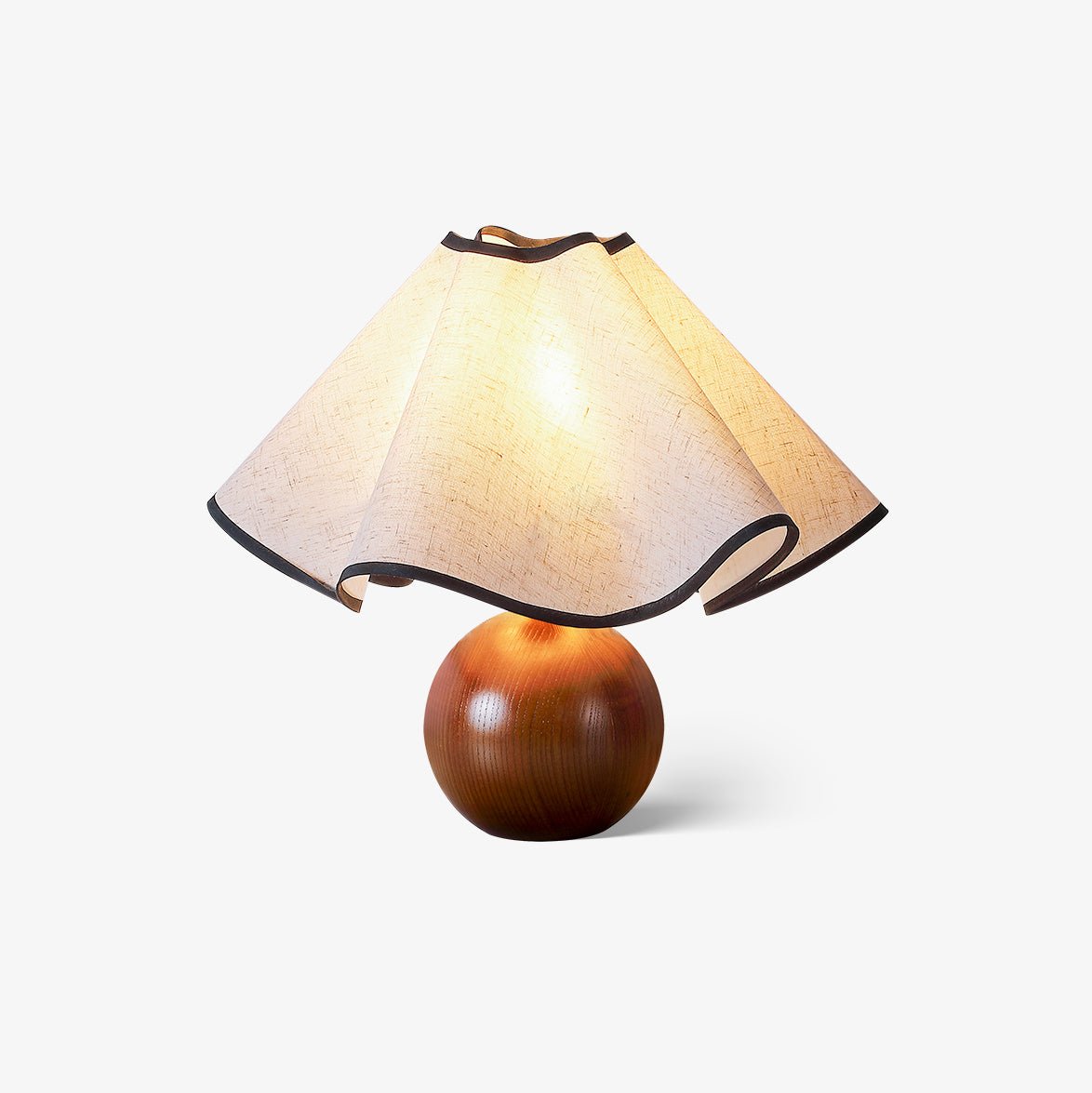 Wavecrest Table Lamp Wavy Fabric Shade with Wooden Base ∅15″ E26/E27 Linen Shade Beige Walnut Black Inline Switch 59″ Cord Organic Wave Design Sansoti