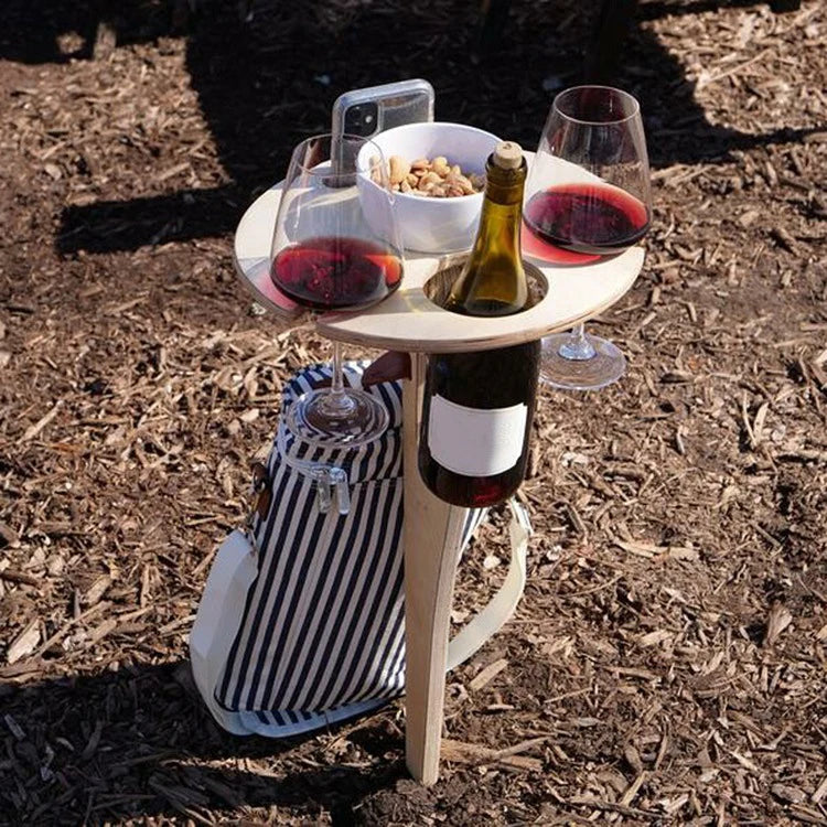 Foldable Picnic Table with Wine Holder and Glass Rack Wood Collapsible | Sansoti