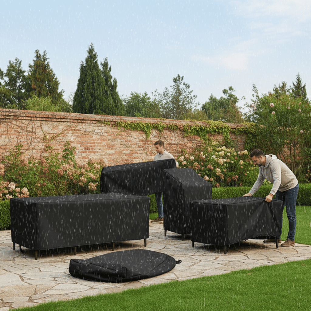 Weerbescherming Hoes voor Tuinmeubelen Waterdicht Polyester Zwart Zilver voor Patio Balkon Tuin Buiten | Sansoti