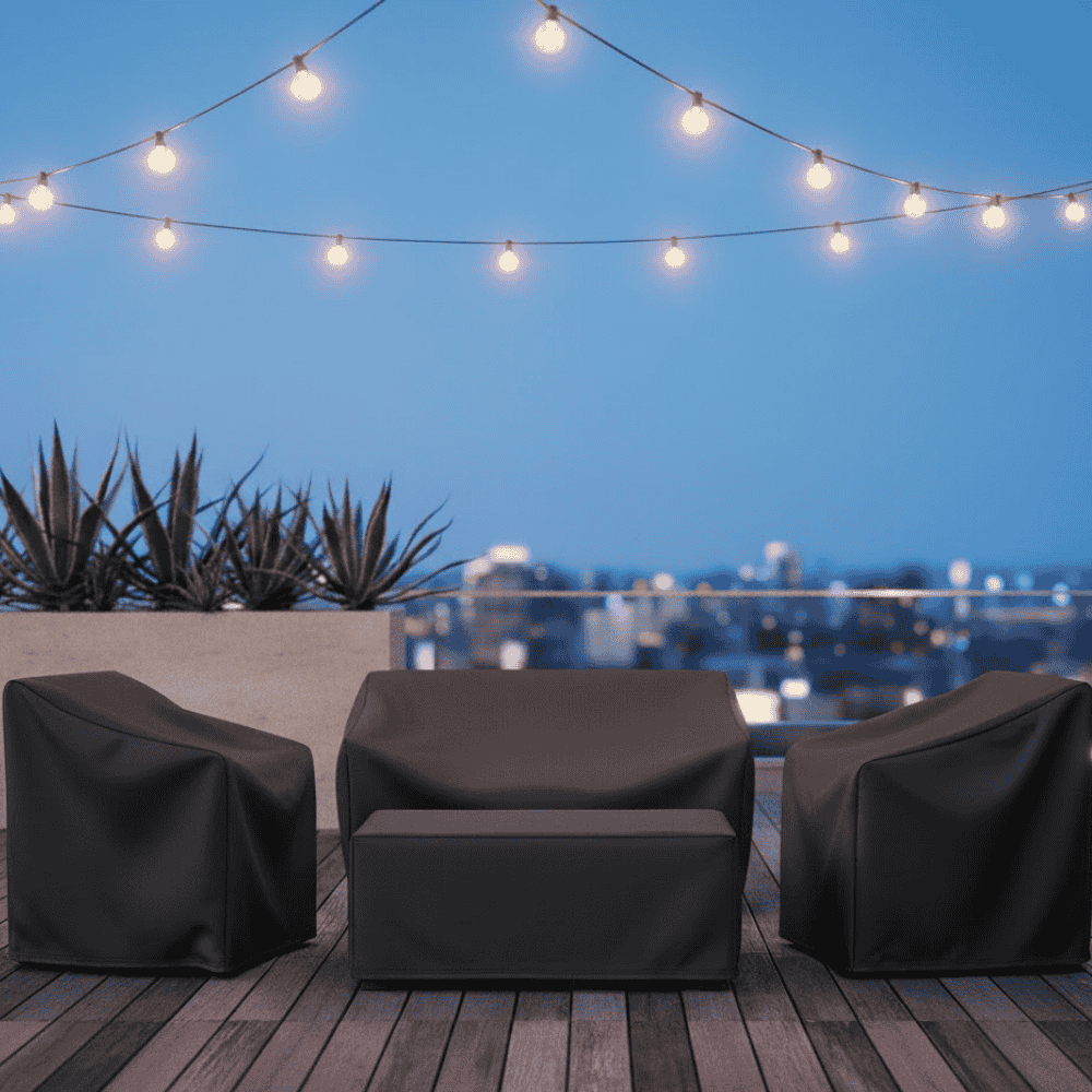 Weerbescherming Hoes voor Tuinmeubelen Waterdicht Polyester Zwart Zilver voor Patio Balkon Tuin Buiten | Sansoti