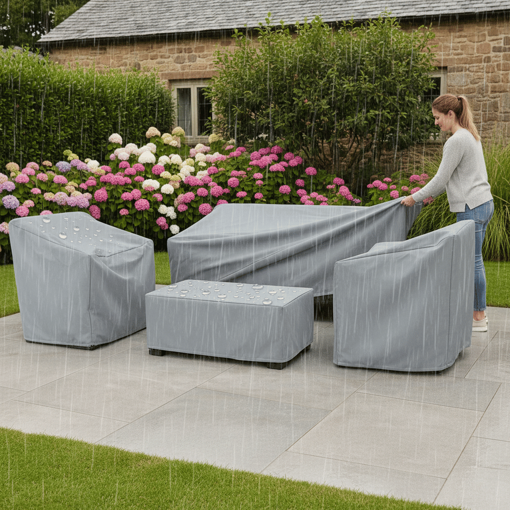 Weerbescherming Hoes voor Tuinmeubelen Waterdicht Polyester Zwart Zilver voor Patio Balkon Tuin Buiten | Sansoti